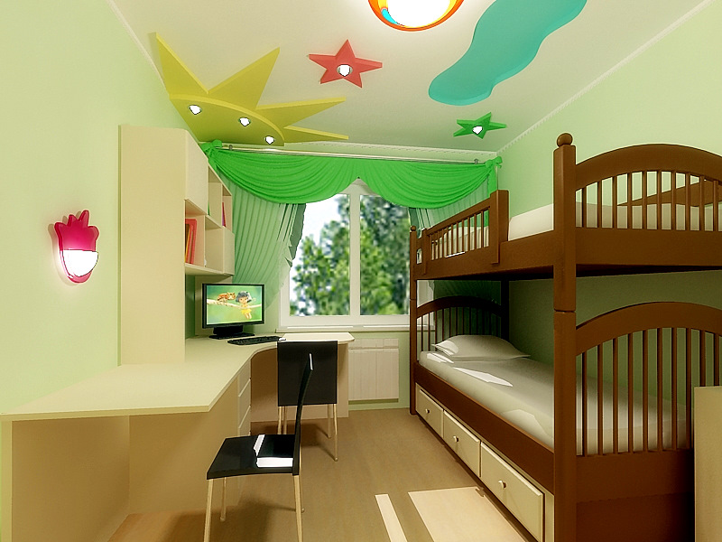Интерьер узкой и длинной детской комнаты