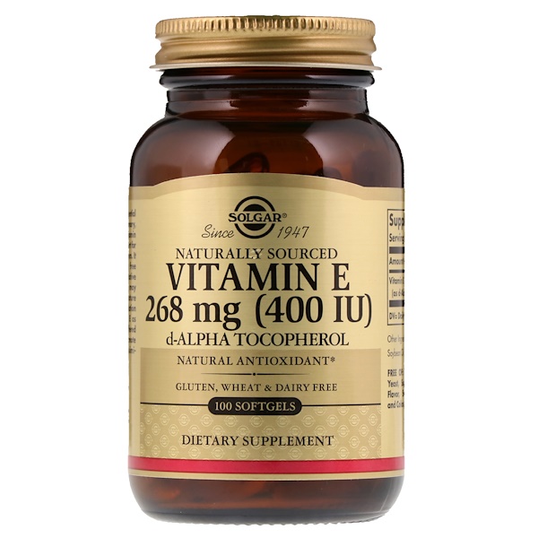 Solgar, Натуральный витамин Е, 400 МЕ, 100 желатиновых капсул