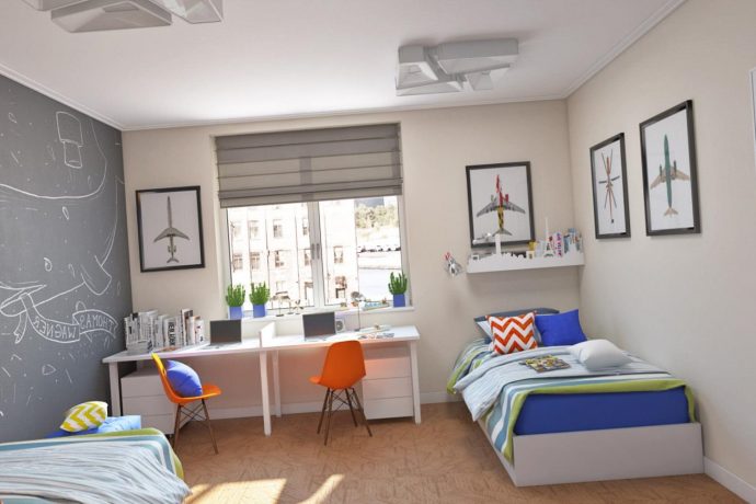 дизайнерская детская спальня для двоих мальчиков интерьер