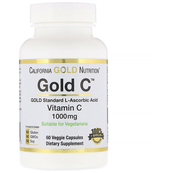California Gold Nutrition, Gold C, Витамин C, 1 000 мг, 60 вегетарианских капсул