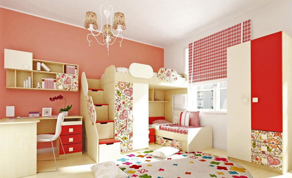 Яркий дизайн комнаты для детей разного возраста